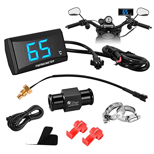 Thermomètre Numérique Universel pour Moto avec 18/22mm Adapter, affichage numérique capteur de température, LED Adaptateur Capteur de Température de Sonde...