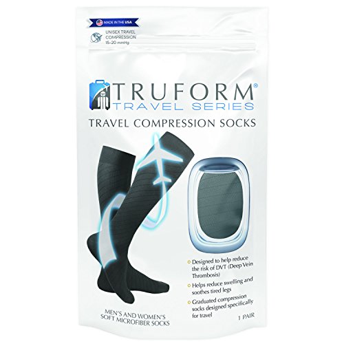Image of Truform Travel Compression Socks for Men and Women, 15-20 Knee High Over Calf Length, Black, Small (Pack of 2)