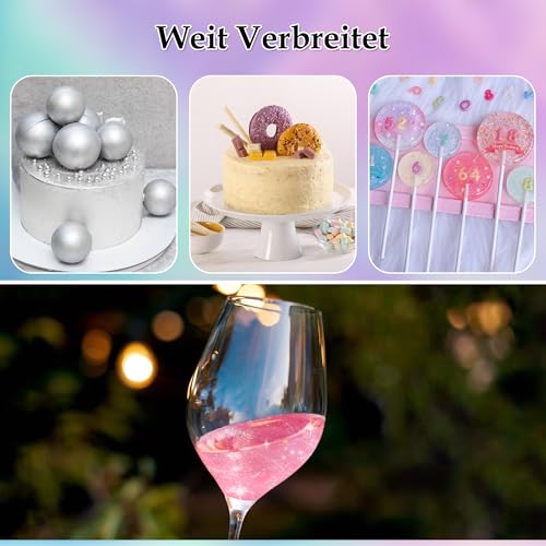 Essbarer Glitzer Spray 5g x 2 Farben Gold und Silber Goldpuder Essbar Glitzerpulver für Backen Lebensmittel Glitzer für Getränke, Erdbeeren, Cupcakes, Osterkuchen, Fondant, Cocktails, Schokolade
