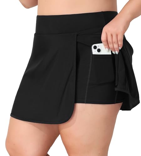 Women Plus Size Swim Skirt Tummy Control Split Swimsuit Bottom High Waisted Swim Suit Skirt with Pockets