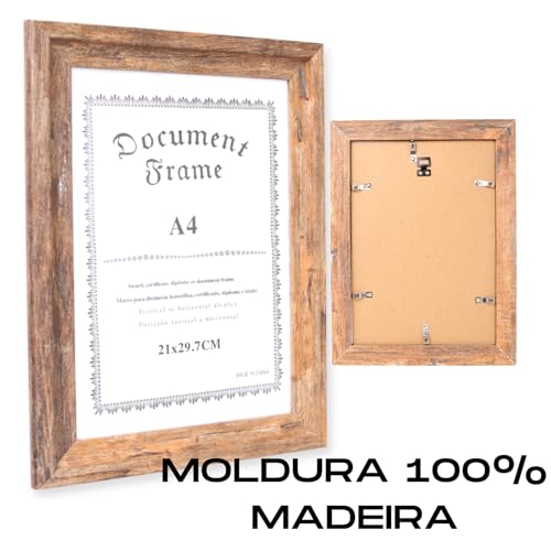 Quadro Para Documentos Ou Fotos A4 Com Moldura Em Madeira e Vidro