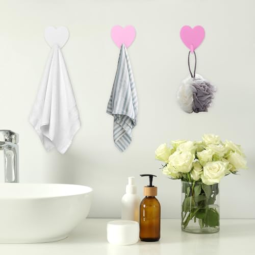 6PCS Self Adhesive Hooks Heart Shaped Cute Removable Wall Hook Stainless Steel No Damage Sticky Hook for Hanging, Kids Room Funky Hooks for Wall Towel Backpack Coat Self-Adhesive - Image 4
