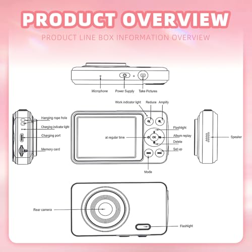 Appareil photo numérique 16 MP FHD 1080p avec zoom 16x rose pour des clichés compacts et nets - 2