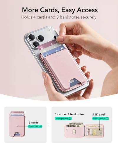 Image of ESR Aura for MagSafe Wallet with Adjustable Stand, RFID Blocking, 5 Card Holder for Phone Case, Slim Magnetic Wallet for iPhone 17e /17 /16 /15 /14 /13 /12 Series, Not for 13 /12 Mini, Bubblegum Pink