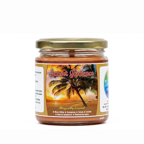 Image of Scented Candle (142g) | Sunset Radiance Glass Jar Scented Candles with Wooden Wick | Long Lasting Aromatic Fragrance for Home Decor
