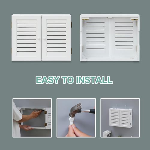 Armoire à routeur décorative WiFi - Boîte de rangement murale pour modem et gestion des câbles - Blanc élégant - Pour décoration d'intérieur