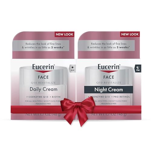 Eucerin Q10 Skin Care Set, Anti Wrinkle Daily Face Cream with Biotin (1.7 Oz) + Anti Wrinkle Night Cream with Pro-Retinol (1.7 Oz), Holiday Gifts for Self Care for All Skin Types
