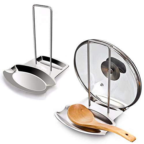 Lid and Spoon Rest,Stainless Steel Kitchen Utensils Holders Pan Pot Cover Lid Rack, Heat-resistant Home Appliance Stand Holder Organizer for Pots Pans Spoons