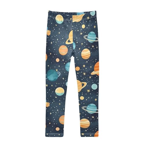 ALAZA Girls' Leggings Children's Yoga Pants Skinny Printed Dance Space Planet Cute Navy Comfortable 4T