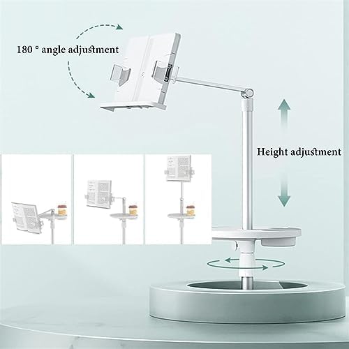 Bookstand for Reading in Bed, Floor Book Holder for Reading, Book Stand for Reading Adjustable Height Angle, Hands Free Cookbook Holder Stand for Magazines (/White) (/White)