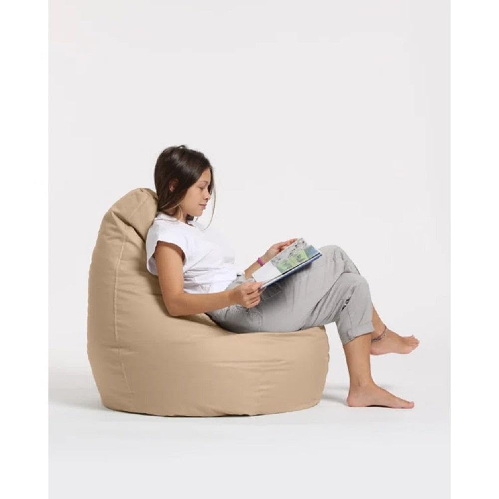 TRP Versatile Outdoor Bean Bag Chair with Unique Grooved Center & Pointed Back 31.5''H X 31.5''W X 13''D | Solid Mink Light Brown Color Comfy Durable All Seasons Soft Plush Cozy Fluffy Supportive