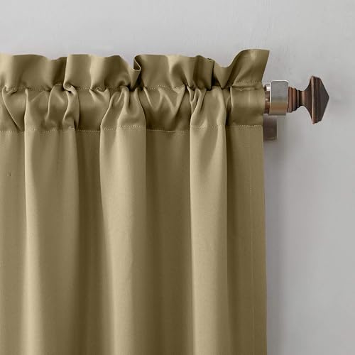 Image of THE LINEN COMPANY Room Darkening Rod Pocket Curtain 5 Feet, Thermal Blackout Window Panel with Noise Reduction, Beige