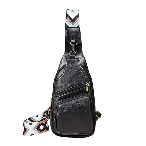 Sac à bandoulière en polyuréthane noir uni | Grand sac de poitrine sangle ethnique pour femme