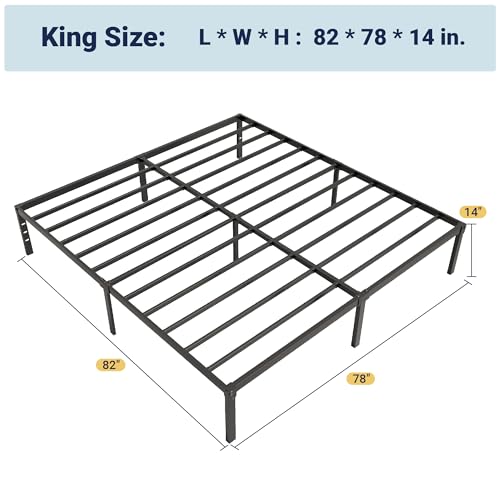 Image of Allewie King Size Bed Frame, 14 inch Metal Platform Beds with Storage Space, No Box Spring Needed and Easy Assembly, Black