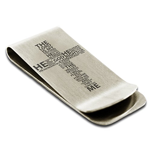 Stainless Steel The Lord is My Shepherd Psalm 23:1-4 Engraved Money Clip Credit Card Holder