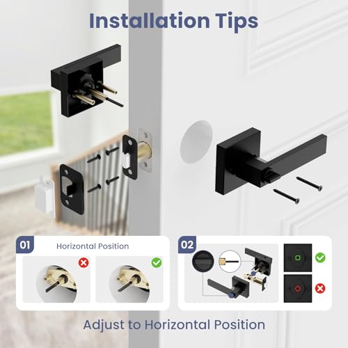 Estmoon 5 Pack Matte Black Door Handles Interior Door Knobs, Keyless Privacy Bedroom Door Lock, Heavy Duty Zinc Alloy Home Improvement Door Leverset for Bedrooms Bathrooms by Estmoon - Image 5