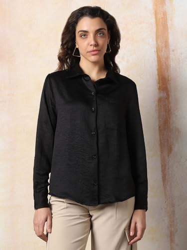 Image of High Star Women Boxy Spread Collar Long Sleeves Solid Shirts 43