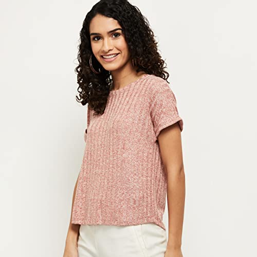 Image of Max Women's Cotton Regular Fit Textured Round Neck T-Shirt