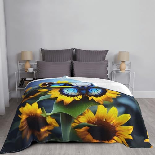 Couverture en flanelle tournesol papillon bleu 127x101 cm