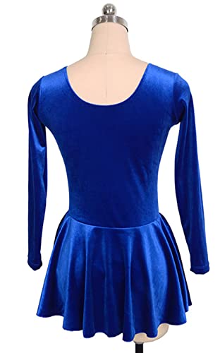Cretuao Girls' Ice Figure Skating Dress Velvet Long Sleeve Competition Custumes Blue Stretch Ballet Dance Costume Performance Dress Women Skirted Leotard,Blue,S #TOP2