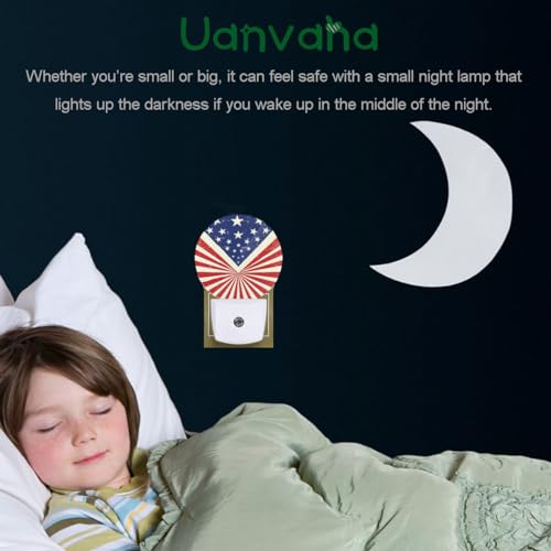 Image of Retro American Flag Night Lights Plug into Wall Patriotic LED Dusk to Dawn Plug-in Nightlight Auto Sensor for Bedroom Bathroom Hallway Living Room