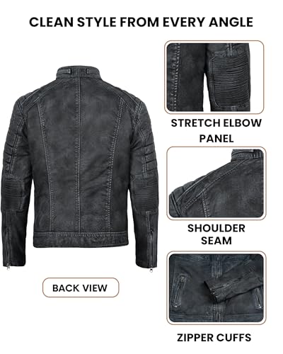 Image of Decrum Cafe Racer Leather Jacket for Men - Real Lambskin Motorcycle Style Mens Jacket with Zipper Closure