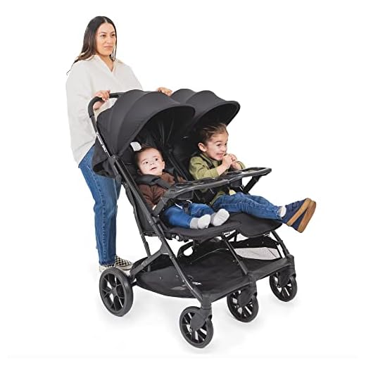 Joovy Kooper RS2 Double Stroller with Snack Trays, Side by Side Stroller, Lightweight Travel Stroller, Black