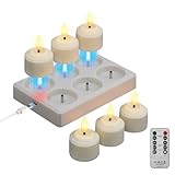 JVURICE 6er Aufladbare Teelichter mit Timer und Ladestation, LED Teelichter Wiederaufladbar, Kerzen Flackernd für Zimmer Wohnzimmer Halloween Weihnachten Hochzeit Tisch Party Deko