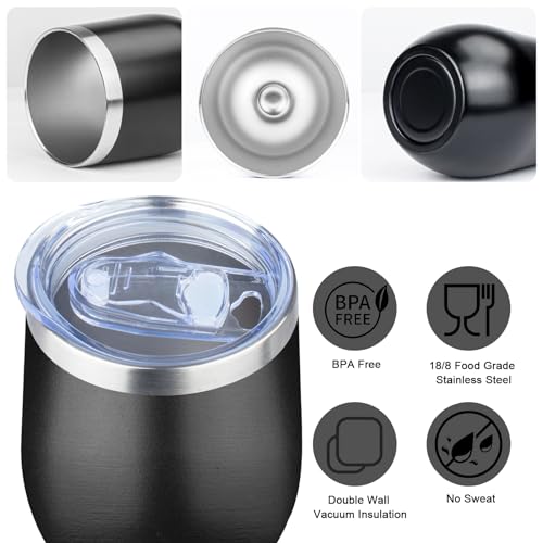Image of MEZMUT 12 Oz Insulated Wine Tumbler with Lid Double Wall Vacuum Stainless Steel Wine Glass Coffee Mug Insulated Tumbler Cup for Champaign, Cocktail, Beer (Black, 4 Pack)