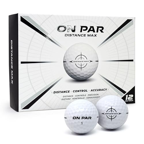 On Par Distance Max Golf Balls - 12 Pack for Enhanced Distance, Control & Accuracy, Ideal Golf Gift for All Swing Speeds with Bold Target Graphic, Premium Golf Accessories, White