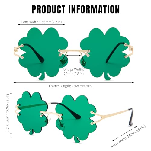 Hycredi St. Patrick’s Day Irish Shamrock Sunglasses Green Four Leaf Clover Leprechaun Costume Glasses3
