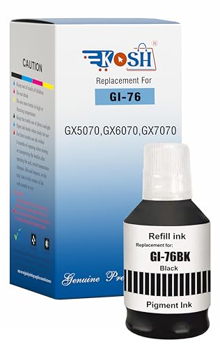 Image of KOSH GI-76 Ink Suitable Bulk Bottle Water Based Refill Ink for Canon MAXIFY GX5070,GX6070,GX7070 Printers 135ml Each Bottle (1, Black Pack of 1)
