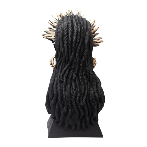 Image of Tribal Queen Bust Sculpture Black and Gold Resin Figurine with Feathered Headdress and Dreadlocks, African Queen Decorative Statue for Living Room, Office, Shelf, Tabletop Home Decor