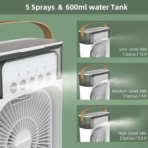 Image of Mini Cooler for Room Cooling AC Portable Mini Fan Artic Cooler with 7 Colors LED Light, 1 /2 /3 H Timer, 3 Wind Speeds and 3 Spray Modes for Office,Home,Dorm,Travel