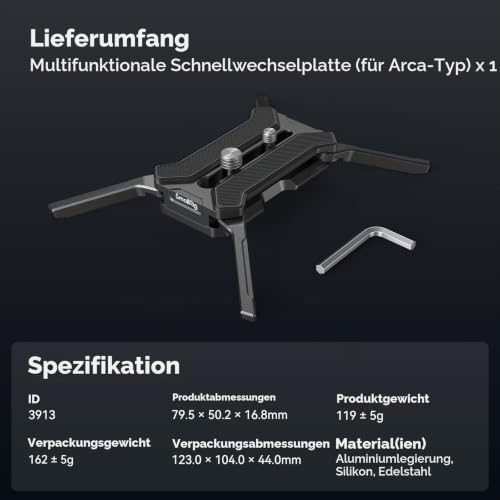 SMALLRIG Quick Release Plate Schnellwechselplatte für Arca-Typ, max. Belastbar mit 44,1lb/20kg… – Ansicht 8