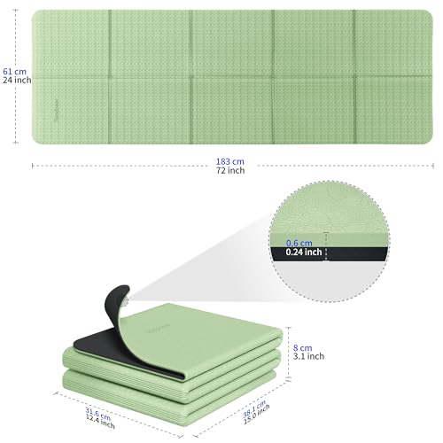 Readaeer Foldable Yoga Mat for Travel Folding Yoga Mat 6mm Thick with Carrying Bag, Non-Slip TPE Exercise Pilates Mat for 72" L x 24" W x 0.24 Inch - Image 4