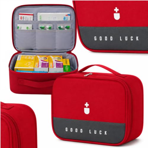 Necessaire Primeiros Socorros Vermelha Vazia I Bolsa para Medicamentos e Suprimentos de Emergência I Portátil para Viagens, Acampamento, Caminhadas e Carro I Lene (vermelho)