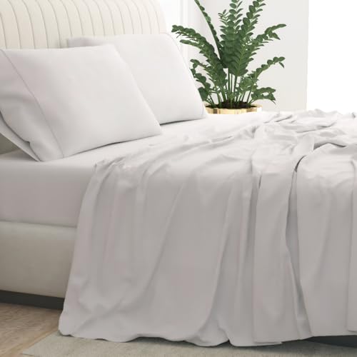 Image of Queen Size Sheets, 1000 Thread Count 100% Cotton 4-Piece Bed Sheet Set, 16-Inch Deep Pocket, Soft Breathable Cooling Sateen Hotel Bedding, Ivory