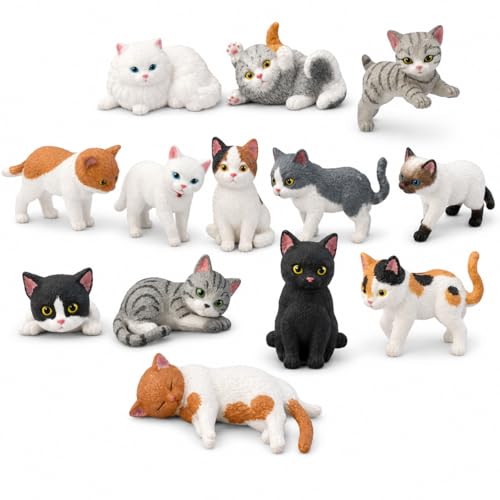 GOOGO Cute Cat Car Decor Figurines, 13 Pcs White Cat Statues