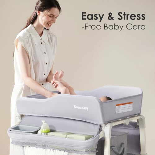 Image of Sweeby Portable Baby Changing Table, Foldable Diaper Changing Station with Waterproof Pad, Mobile Nursery Organizer for Infant & Newborn Essentials, Gray, Gen 2