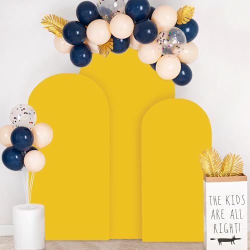 Image of FOTSHARER Gold Wedding Arch Cover Set of 3 Arch Cover Backdrop Fabric 4FT 5FT 6FT Spandex Round Top Arch Covers for Bolloon Arch Stand Covers Frame Arch Backdrop Cover Set for Baby Shower Parties
