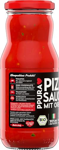 PPURA Pizzasauce 350g – Bio Pizzasauce mit italienischen Tomaten und Oregano, 100% natürlichen Zutaten, ohne Farb- & Zusatzstoffe, traditionell hergestellt – Made in Italy