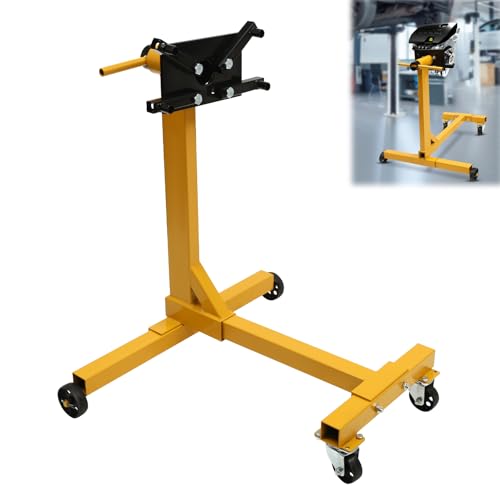 WHODNUS Rotating Engine Stand 1000lbs Capacity Heavy DutyCarbon Steel Lift Motor Stand w/4 Adjustable Arms & 4 Universal Wheels for Fixing Supporting Engine Motor