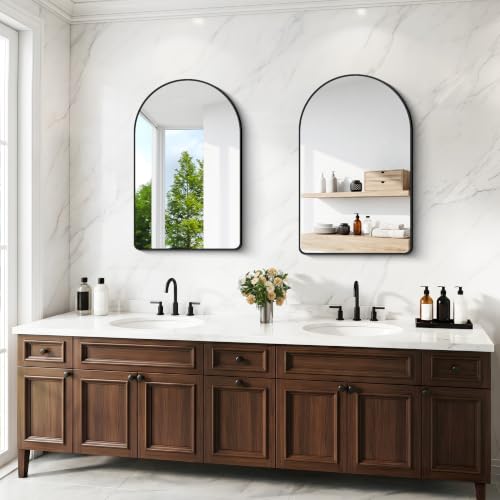 Image of BONEWEI Arched Wall Mirror,32x48 inch Black Arched Mirror Bathroom,Large Vanity Mirror for Over Sink Metal Frame,Tempered Glass Arch Mirrors for Bedroom,Entryway,Living Room,Home Decor Shatter-Proof