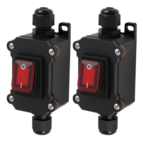 2 Pièces Interrupteur Étanche à Cordon IP65 avec Voyant Rouge, 220V 30A, Interrupteurs Marche Arrêt à Basculer DPST pour Applications Intérieures et Interrupteur...