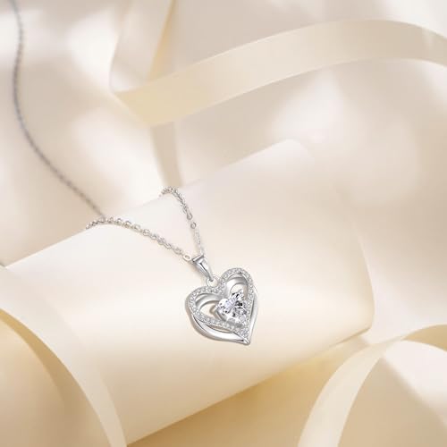 1CT Double Heart Moissanite Necklace for Women D Color VVS1 18K White Gold Plated Jewelry for Mother Love Friend Mother’s Day Birthday Gift for Her 18inch4