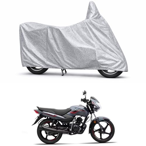 Image of 100% Waterproof Two Wheeler Body Cover Multi Layered Fabric Designed for TVS Sport 110 | Belt Buckle Lock | Silver Mag