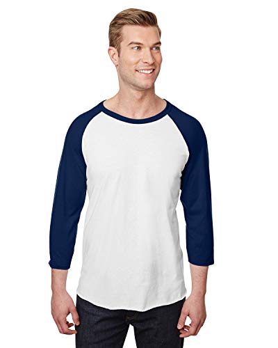 Premium Blend Ringspun Three-Quarter Sleeve Raglan S White/J. Navy
