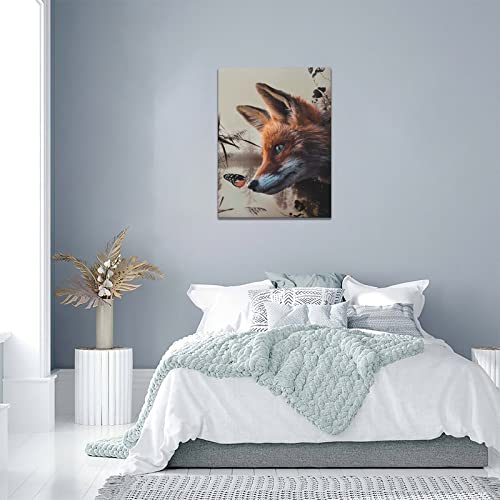 Fox Wall Decor Vintage Fantasy Fox Pictures Wall Art Country Canvas Print Rustic Painting Framed Home Artwork For Living Room Bathroom Bedroom Kitchen Office 12"X16" #TOP5
