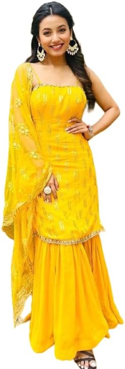 GenericWomen's Designer Exclusive New Heavy Georgette With Embroidery Sequence Work Kurti,Sarara With Dupatta Set